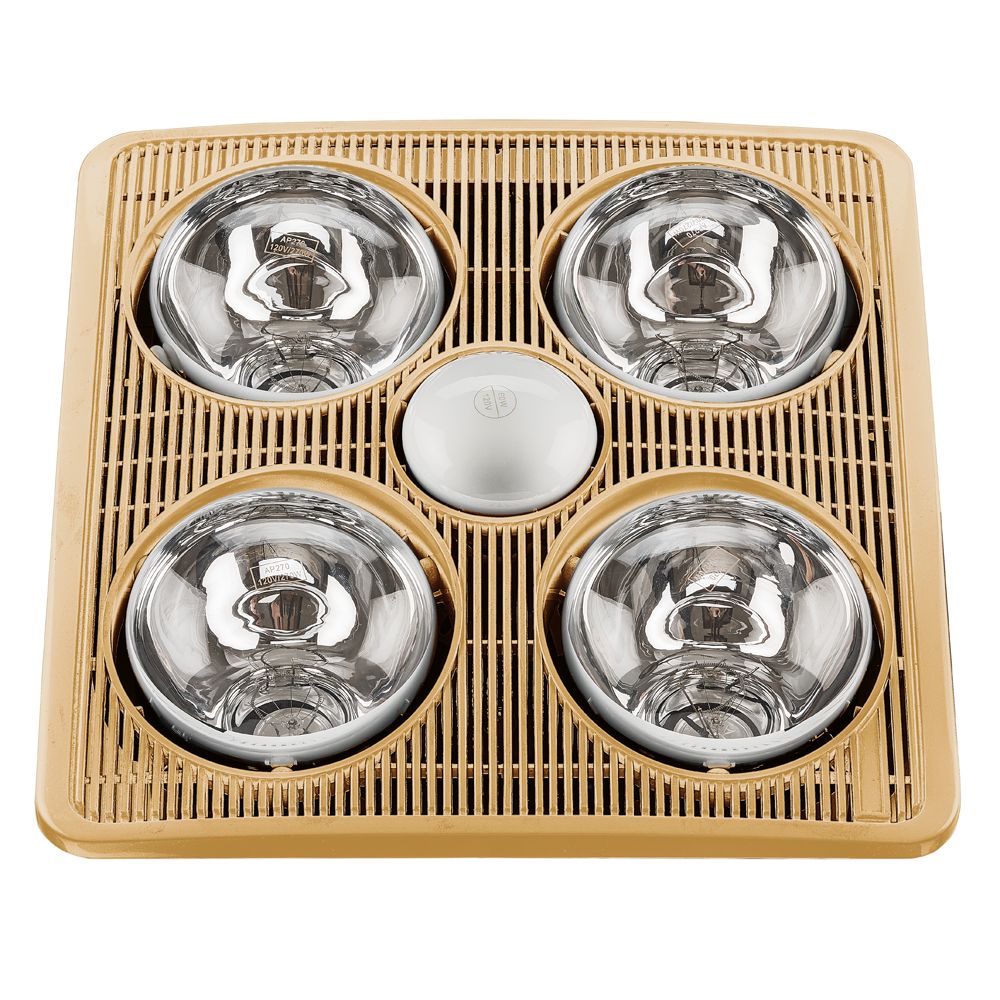 Aero Pure Fans A716B SG Quiet 4 Bulb Heater with LED & Ventilation - Full Vent Grille in Satin Gold